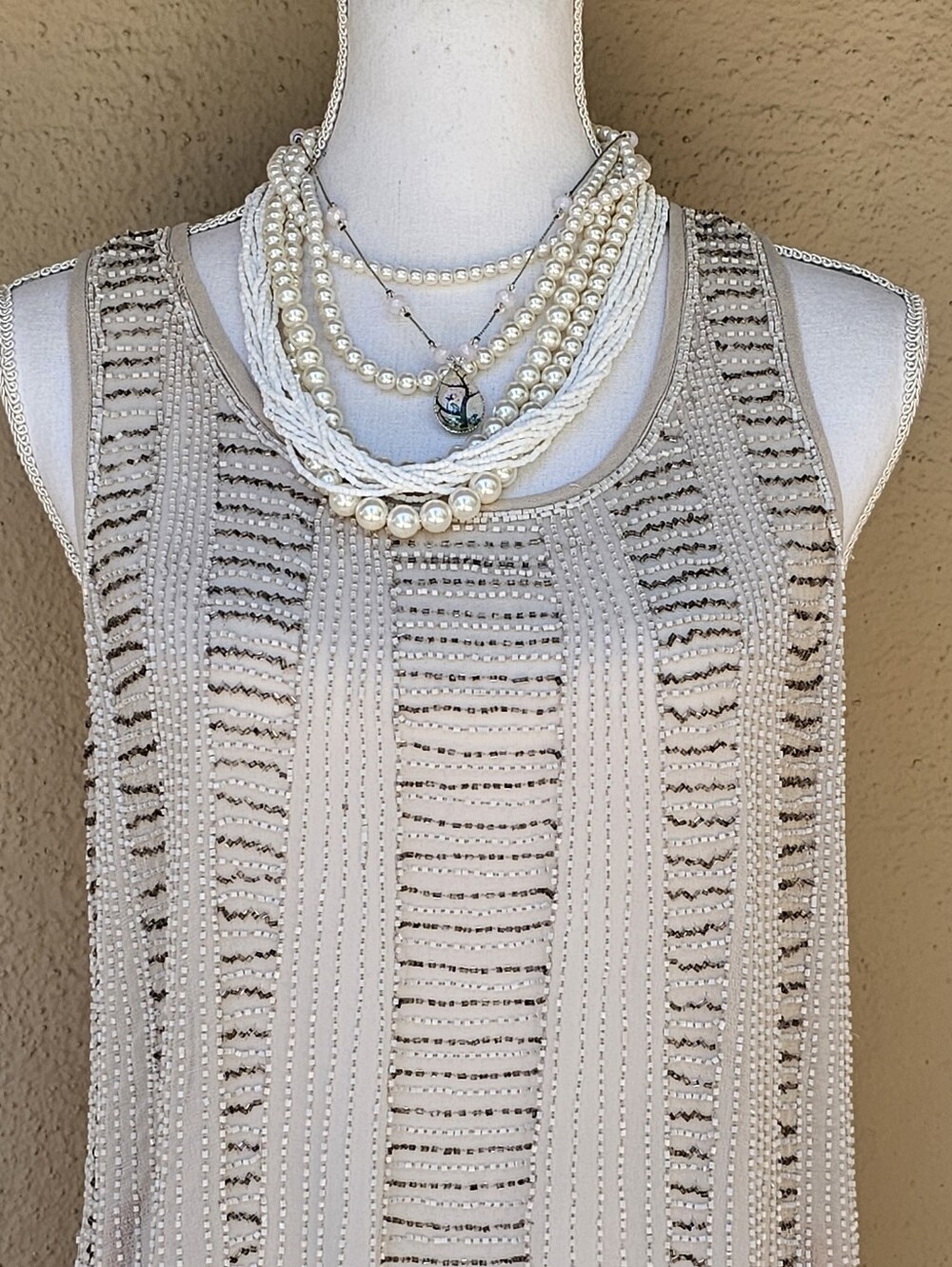 Bundle of Necklaces - White beaded, Faux Pearls, Cherry Blossom Pendant
